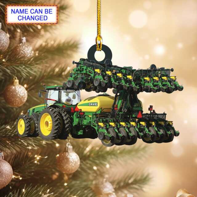 Custom Name Tractor Christmas Tree Hanging Decor, Ornament, Flat 2D Gift For Farmer Driver - image 1