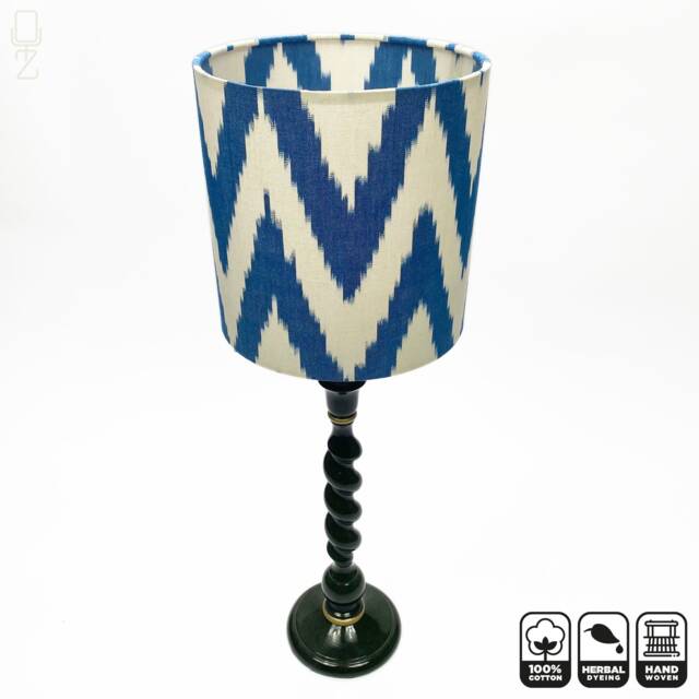 Blue Lamp Shade Zig Zag Pattern From Handwoven Traditional Ikat Fabric - 100% Cotton With & Off White Colours - image 1