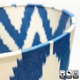 Blue Lamp Shade Zig Zag Pattern From Handwoven Traditional Ikat Fabric - 100% Cotton With & Off White Colours - thumbnail 3