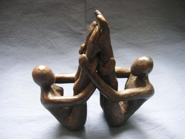 Pied A Massive Bronze Sculpture/ Two Acrobatic Sitting Figures, Holding Each Other's Legs/ Smooth Prepared/ Brown Patinated/ 6 - image 1