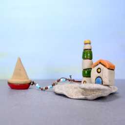 Clay Lighthouse Sculpture, Nautical Home Decor, Beach Stone Art - thumbnail 3