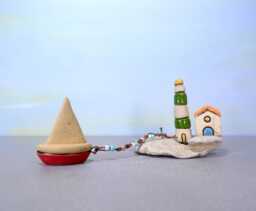 Clay Lighthouse Sculpture, Nautical Home Decor, Beach Stone Art - thumbnail 1