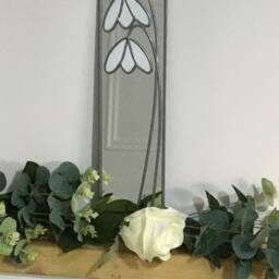 Rennie Mackintosh Style Stained Glass Effect Mirror Art Nouveau Handmade Gift Snowdrops 10x40cm - 3.74x15.75Inches - thumbnail 2