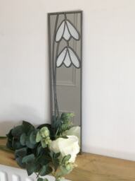 Rennie Mackintosh Style Stained Glass Effect Mirror Art Nouveau Handmade Gift Snowdrops 10x40cm - 3.74x15.75Inches - thumbnail 1