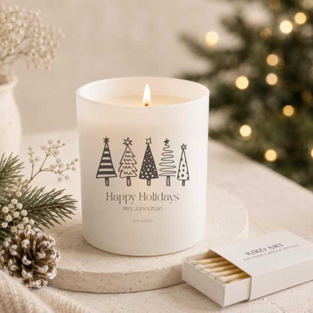 Teacher Christmas Engraved Candle - White Matt Jar Cotton Wick Scents+- Glow Effect - image 1
