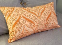 Tangerine Damask Pillow Cover Belle Maison Sanibel Cotton Slub - thumbnail 1