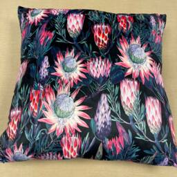 Hand Made Double Sided Plush 290Gsm Velvet - Large Cushion Cover With Protea Flowers in Black - thumbnail 1