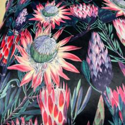 Hand Made Double Sided Plush 290Gsm Velvet - Large Cushion Cover With Protea Flowers in Black - thumbnail 2