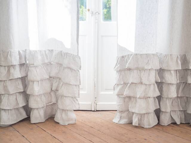 Ruffled Gray Striped Linen Curtain - Decorative Panel For Chic Home Various Headings 1 Piece - image 1