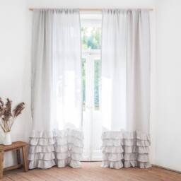 Ruffled Gray Striped Linen Curtain - Decorative Panel For Chic Home Various Headings 1 Piece - thumbnail 2