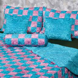 Luxury Faux Fur Bed Set Aquamarine & Quartz Patchwork - thumbnail 2