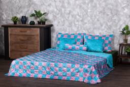 Luxury Faux Fur Bed Set Aquamarine & Quartz Patchwork - thumbnail 1