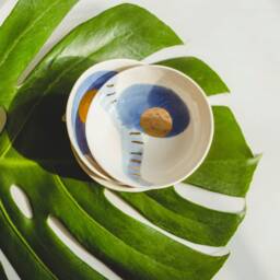 Blue & White Ceramic Ring Dish, Gold Accent Jewelry Bowl - thumbnail 3