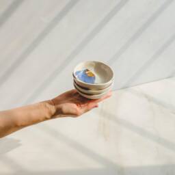 Blue & White Ceramic Ring Dish, Gold Accent Jewelry Bowl - thumbnail 2