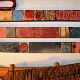 Sale Three For The Road, Wood Block Soul Totem Talisman 24 30, 36 Ins Tall Contemporary Impressionistic Textured Paint Mission Ruskin Arts - thumbnail 3