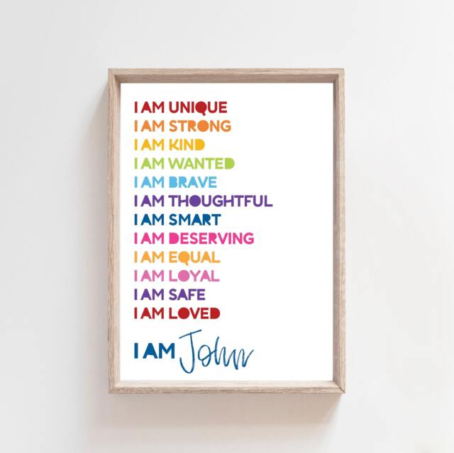Girls Positive Affirmation Print, Bedroom Decor, Playroom Rainbow Wall Art, Poster, Motivational Art - image 1