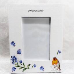 Robin & Forget Me Not Flowers Memorial Photo Frame Floral Wooden Picture Remembrance Gift - thumbnail 3