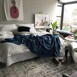 Marine Blue Linen Throw Xl - Solid Blanket 100 % Flax Made To Order in The Usa Living Room & Bedroom - thumbnail 4