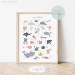 Sea Animals Alphabet Print, Ocean Nursery Decor, Educational Playroom Prints, Scandi Kids Art - thumbnail 1