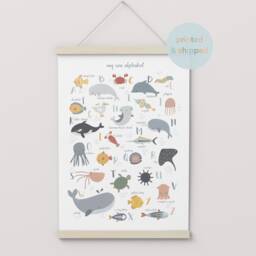 Sea Animals Alphabet Print, Ocean Nursery Decor, Educational Playroom Prints, Scandi Kids Art - thumbnail 3