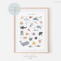 Sea Animals Alphabet Print, Ocean Nursery Decor, Educational Playroom Prints, Scandi Kids Art - thumbnail 2