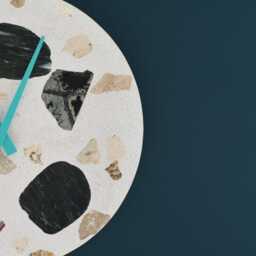 Terrazzo Wall Clock - Handmade Concrete Wooden Hands Unique Home Decor - thumbnail 3