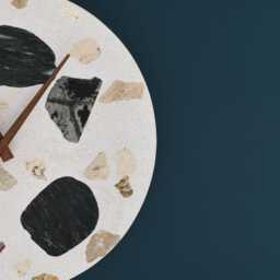 Terrazzo Wall Clock - Handmade Concrete Wooden Hands Unique Home Decor - thumbnail 4