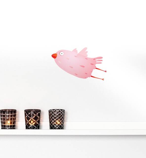 Pink Flying Bird Wall Sticker Decal - Kids Stickers, Animals Childrens Decals, Art, Room, Girl, Boy