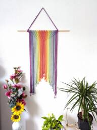 Macrame Handmade Rainbow Wall Hanging, Unique Textile Art, Colorful Tapestry, Nursery/Dorm Room/Living Room Decor, Bohemian Wall Art - thumbnail 1