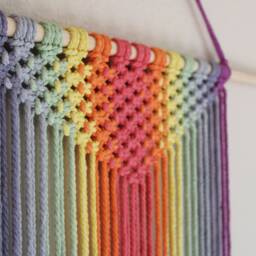Macrame Handmade Rainbow Wall Hanging, Unique Textile Art, Colorful Tapestry, Nursery/Dorm Room/Living Room Decor, Bohemian Wall Art - thumbnail 3