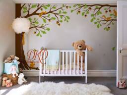Nursery Wall Decal Sticker-Corner Tree Decal-Tree With Squirrel, Top Tree, Pine Cones, Kids Room Wall Art-Dk456 - thumbnail 1