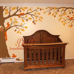 Nursery Wall Decal Sticker-Corner Tree Decal-Tree With Squirrel, Top Tree, Pine Cones, Kids Room Wall Art-Dk456 - thumbnail 2