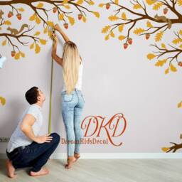 Nursery Wall Decal Sticker-Corner Tree Decal-Tree With Squirrel, Top Tree, Pine Cones, Kids Room Wall Art-Dk456 - thumbnail 3
