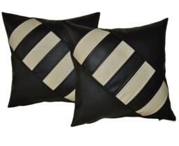 "2 Black & Cream Faux Leather Cushion Covers Diagonal Cross 16"" 18" - thumbnail 1