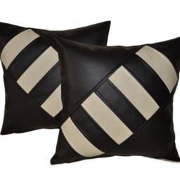 "2 Black & Cream Faux Leather Cushion Covers Diagonal Cross 16"" 18" - thumbnail 4