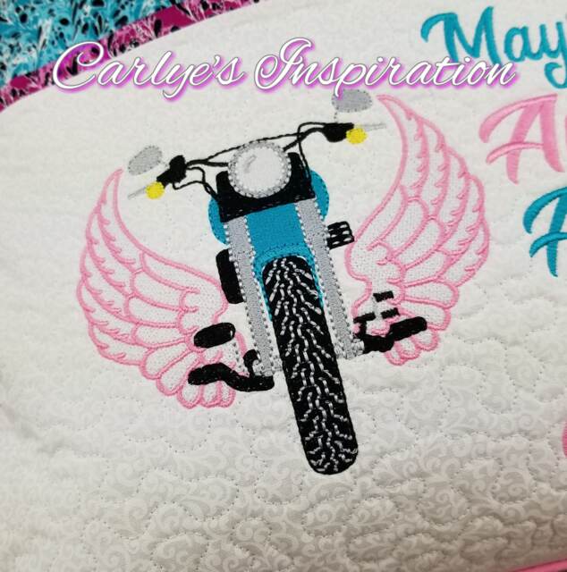 Winged Motorcycle Design - 5x7 Design Embroidery Applique Digital Design Only Pillow Angel Wings - image 1