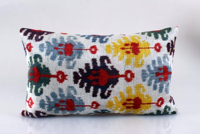 16x24 Ikat Velvet Pillow Cover, Handmade Cushion, Decorative Throw Pillow, Boho Cushion Turkish Home Decor - image 1