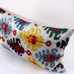 16x24 Ikat Velvet Pillow Cover, Handmade Cushion, Decorative Throw Pillow, Boho Cushion Turkish Home Decor - thumbnail 2