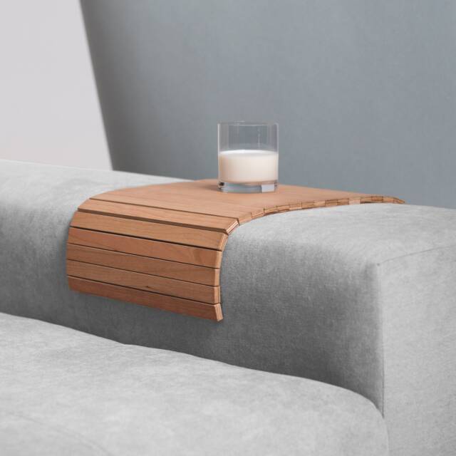 Flexible Sofa Tray - Adjustable Armrest For Drinks & Snacks Handmade Wooden Non-Slip Eco-Friendly Cherry Finish - image 1