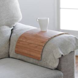 Flexible Sofa Tray - Adjustable Armrest For Drinks & Snacks Handmade Wooden Non-Slip Eco-Friendly Cherry Finish - thumbnail 2