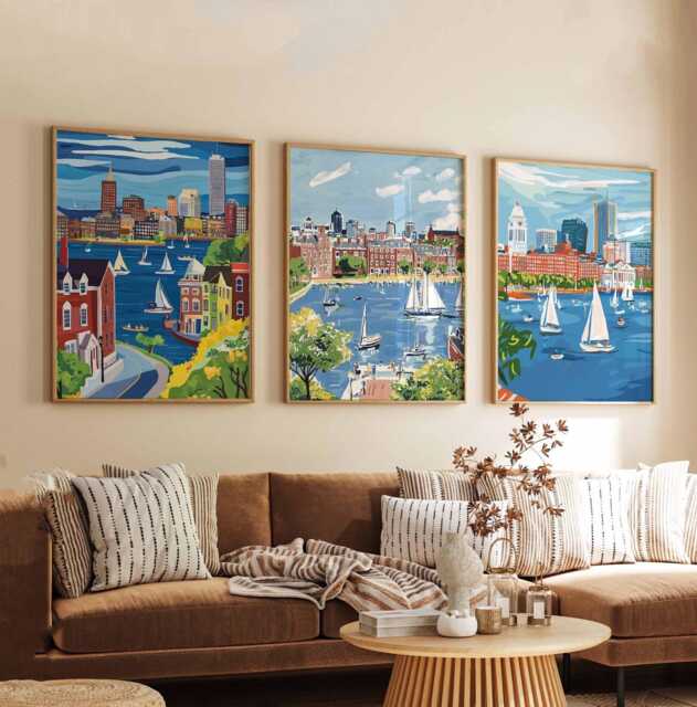 Set Of 3 Boston Massachusetts Posters, Travel Posters Set, Prints, Wall Art, City Decor, Skyline Print - image 1