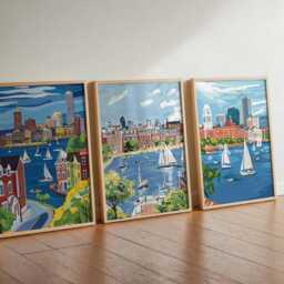 Set Of 3 Boston Massachusetts Posters, Travel Posters Set, Prints, Wall Art, City Decor, Skyline Print - thumbnail 2