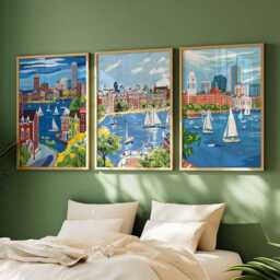 Set Of 3 Boston Massachusetts Posters, Travel Posters Set, Prints, Wall Art, City Decor, Skyline Print - thumbnail 3
