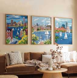 Set Of 3 Boston Massachusetts Posters, Travel Posters Set, Prints, Wall Art, City Decor, Skyline Print - thumbnail 1