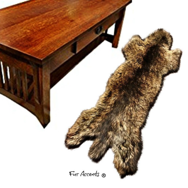 Faux Fur Wolf Pelt Rug - Shag Throw Rug, Animal Friendly - image 1