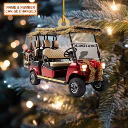 Custom Name & Number Golf Cart Personalized Christmas Ornament, Tree Hanging Decor, Flat 2D Ornament Acrylic/ Wooden - thumbnail 1
