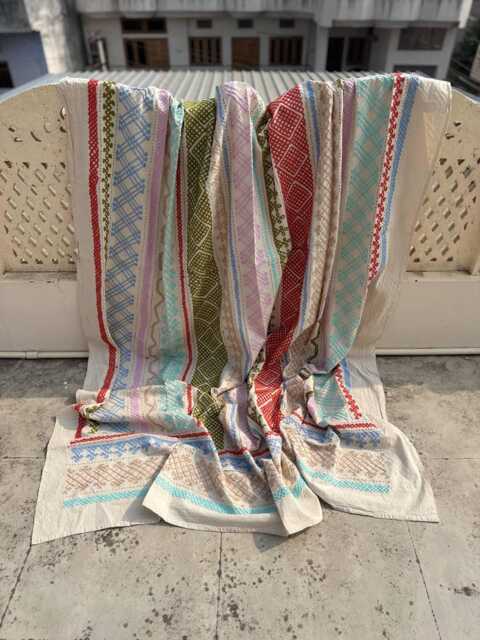 Hand-stitched Cotton Suzani Quilt - Colorful Bohemian Design, Artisan Textile, Reversible Bed Or Sofa Cover - image 1
