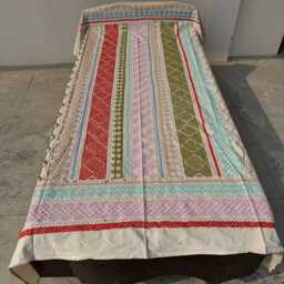 Hand-stitched Cotton Suzani Quilt - Colorful Bohemian Design, Artisan Textile, Reversible Bed Or Sofa Cover - thumbnail 2