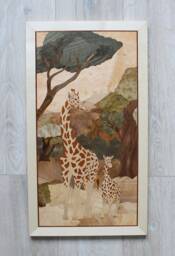 Giraffe Wood Mosaic Wall Decor African Animal Marquetry Art - thumbnail 1