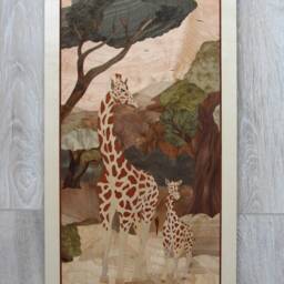 Giraffe Wood Mosaic Wall Decor African Animal Marquetry Art - thumbnail 2
